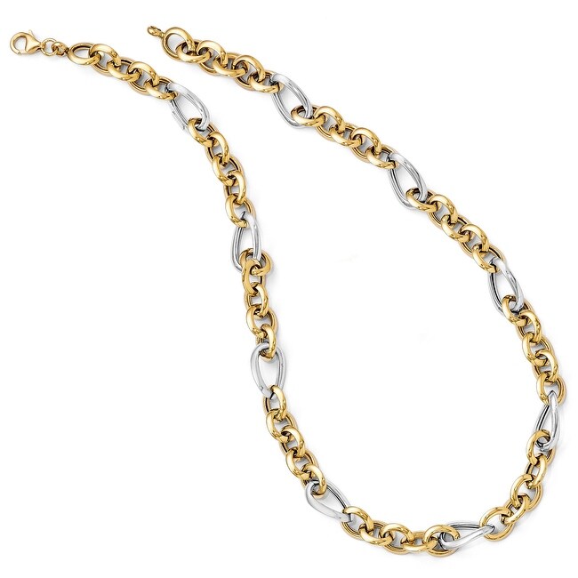 Italian 14k Two-Tone Gold Polished Fancy Link Necklace - 18 inches